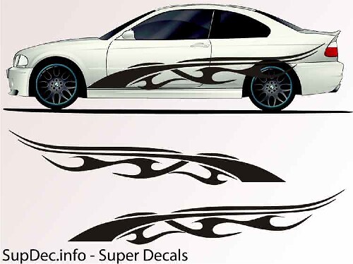 Flame Style Strepen Zij Vinyl Decal Sticker