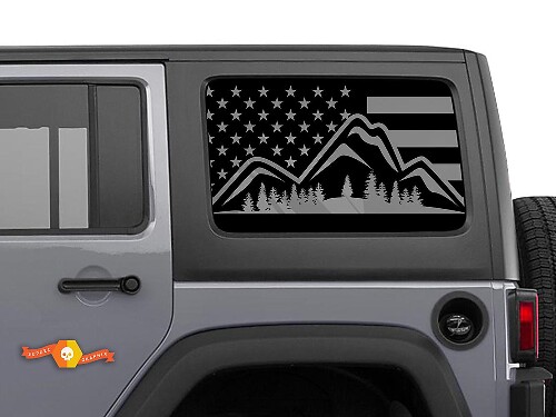 USA Vlag Berg Bos Zijraam Vinyl Decal Set voor Jeep Wrangler Hardtop