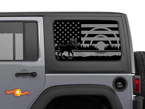 USA-vlag Eland Bos Zijraam Vinyl Sticker Set voor Jeep Wrangler Hardtop