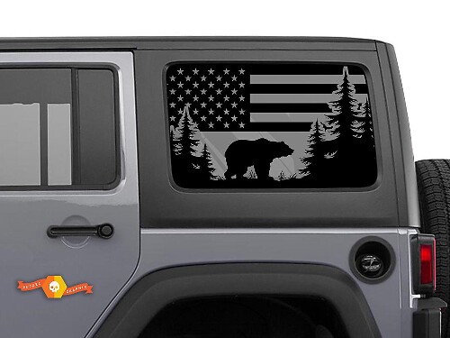 USA Vlag Bear Voorruit Vinyl Sticker Decal Voor Jeep Toyota Dodge Trucks