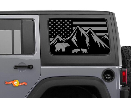 USA vlag Bear Mountains zijraamstickers voor Jeep Wrangler Rubicon hardtop

