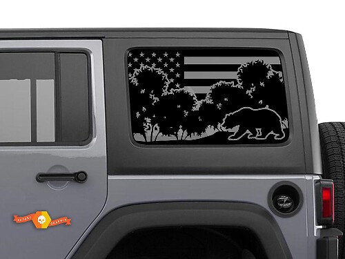 USA-vlag Beer Forest Voorruitsticker Decal Voor Jeep Wrangler Rubicon Hardtop JKU JLU 2007-2019 of Tacoma 4Runner Tundra Charger Challenger