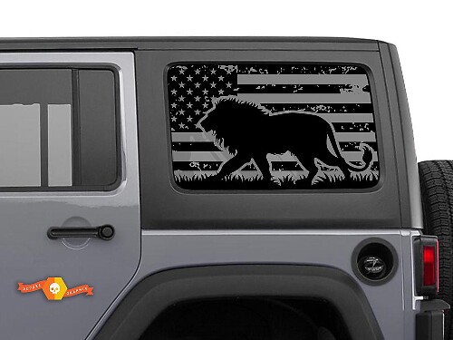 USA-vlag Leeuw Voorruitsticker Decal Voor Jeep Wrangler Rubicon Hardtop JKU JLU 2007-2019 of Tacoma 4Runner Tundra Charger Challenger