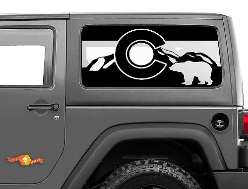 Colorado-vlag Bear Mountains voorraamsticker decal voor Jeep Wrangler Rubicon Hardtop JKU JLU 2007-2019 of Tacoma 4Runner Tundra Charger Challenger