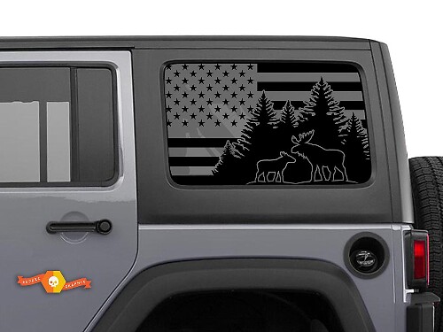 USA-vlag Moose Mountains voorruitsticker decal voor Jeep Wrangler Rubicon Hardtop JKU JLU 2007-2019 of Tacoma 4Runner Tundra Charger Challenger