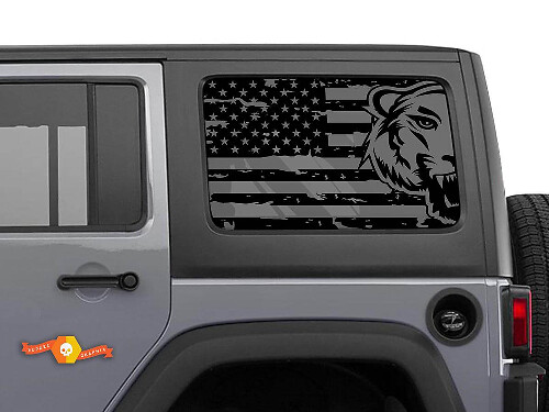 Amerikaanse vlag met Tiger zijruit Jeep Wrangler Rubicon hardtop sticker
