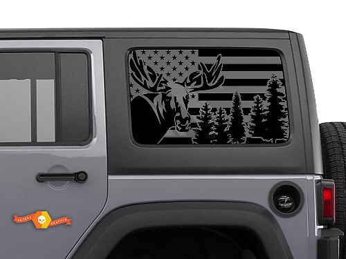 USA-vlag eland bos voorruitsticker decal voor Jeep Wrangler Rubicon Hardtop JKU JLU 2007-2019 of Tacoma 4Runner Tundra Charger Challenger