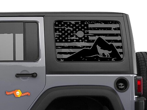 USA Vlag Wolf Wolken Maan Voorruit Sticker Decal Voor Jeep Wrangler Rubicon Hardtop JKU JLU 2007-2019 of Tacoma 4Runner Tundra Charger Challenger