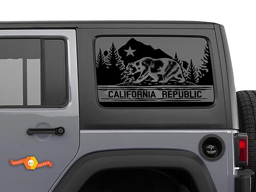 California Republic Bear Forest zijraamstickers voor Jeep Wrangler Rubicon Hardtop
