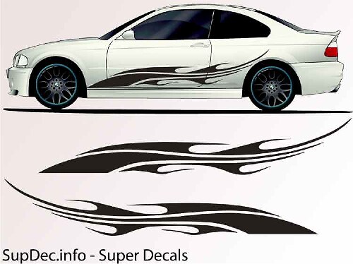 Flame Waves Style Strepen Zijvinyl Decal Sticker