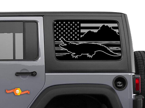 USA vlag Alligator Jeep Wrangler Rubicon hardtop raamsticker
