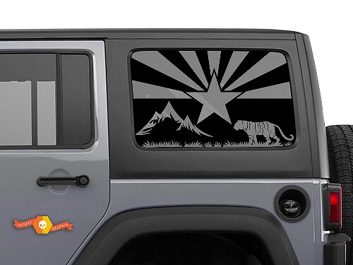 Jeep Wrangler Rubicon Hardtop Vlag Arizona Mountains Tiger Wilderness Voorruit Sticker Decal JKU JLU 2007-2019 of Tacoma 4Runner Tundra Suba Charger Challenger - 58
