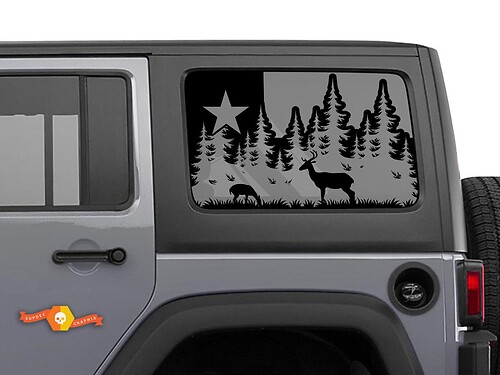 Herten en bos Texas vlag sticker voor Jeep Wrangler achterruitontwerp
