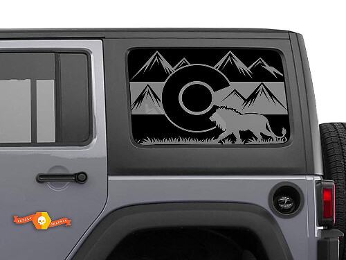 Vlag van Colorado met Lion Jeep Wrangler Rubicon Hardtop zijraamstickers
