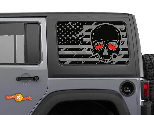 USA Vlag Schedel Brandende Ogen Zijruit Vinyl Stickers voor Jeep Wrangler Hardtop