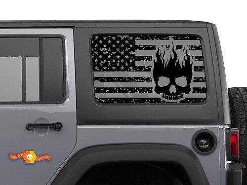 Hardtop USA Vlag Skull Vlam Voorruit Sticker Decal Voor Jeep Wrangler Rubicon JKU JLU 2007-2019 of Tacoma 4Runner Tundra Charger Challenger