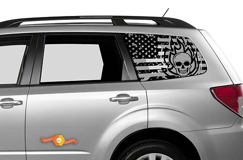 Suba Ascent Forester zijruit Amerikaanse vlag schedel vernietigd vlam sticker
