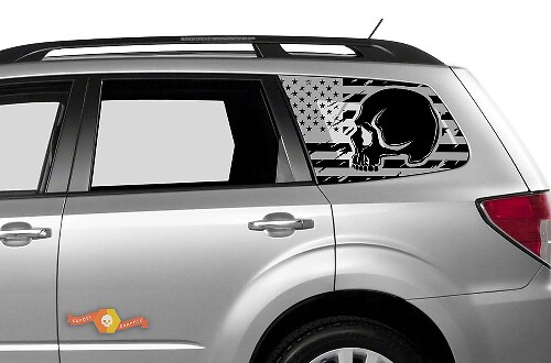 Suba Ascent Forester Hardtop USA vlag bergen schedel vernietigd voorruit sticker sticker JKU JLU 2007-2019 of Tacoma 4Runner Tundra Dodge Challenger Charger Wrangler Rubicon - 107
