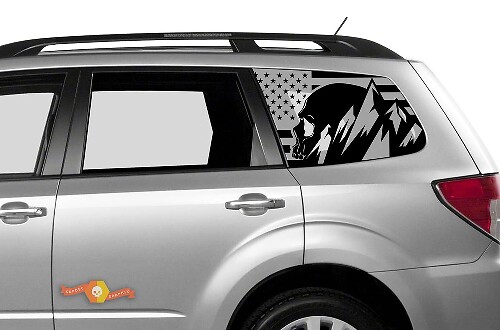 Suba Ascent Forester Hardtop USA vlag bergen schedel vernietigd voorruit sticker sticker JKU JLU 2007-2019 of Tacoma 4Runner Tundra Dodge Challenger Charger Wrangler Rubicon - 109
