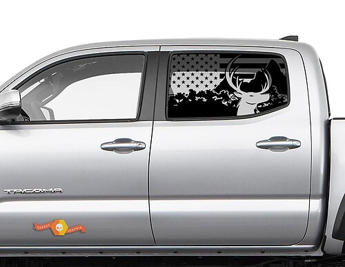 Amerikaanse vlag Forest Moose vernietigd zijraamsticker voor Toyota Tacoma 4Runner Tundra
