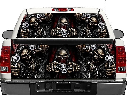 Skulls & Pistols achterruit- of achterklepstickervinyl voor pick-up trucks en SUV's
