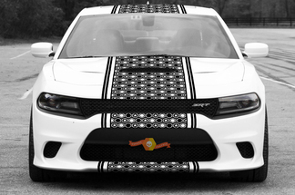 2015 en later Dodge Charger Challenger SRT / HELLCAT Style Solid Border Strip Honeycomb Rally Stripe Decal Kit
