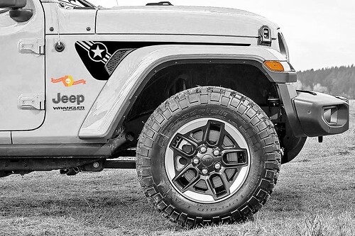 Jeep Gladiator Wrangler JL JLU Gravity Army Star USA Style Extended Fender Vent Blackout Vinyl sticker
