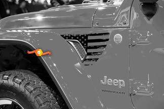 Paar Jeep Gladiator Side JT Wrangler JL JLU Gravity Destroyed Flag USA Style Fender Vent Blackout Vinyl decal sticker Grafische kit voor 2018-2021
