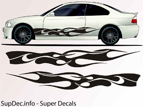 Flame Tongues Stijl Strepen Spatbord Zij Vinyl Decal Sticker