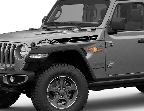 Mountain Side motorkapstreep vinyl decal paar voor Jeep Gladiator Wrangler