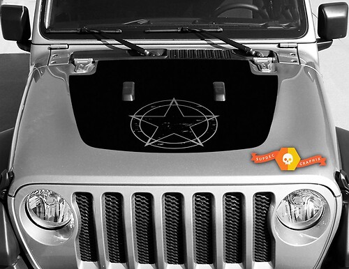 Jeep Gladiator JT Wrangler JL JLU Hood Military Star stijl Vinyl decal sticker Grafische kit voor 2018-2021
