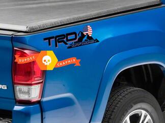 Paar TRD Off Road Mountains USA Vlag Sunset Style Bed Side Vinyl Stickers Sticker Toyota Tacoma Tundra FJ Cruiser
