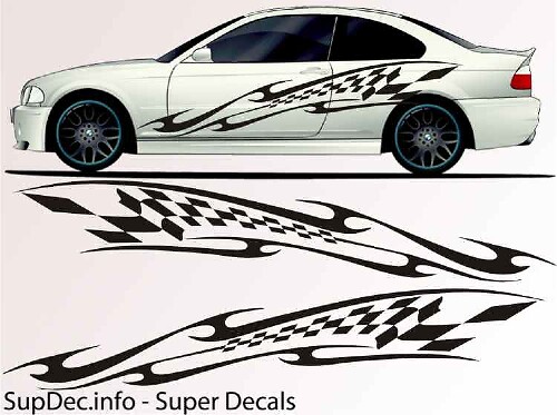 Geruit Vlag & Tribal Strepen Zijkant Vinyl Decal Sticker