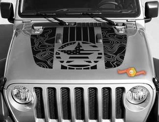 Jeep Gladiator JT Wrangler Military Star Flag USA Topografische Kaart JL JLU Hood style Vinyl decal sticker Graphics kit voor 2018-2021
