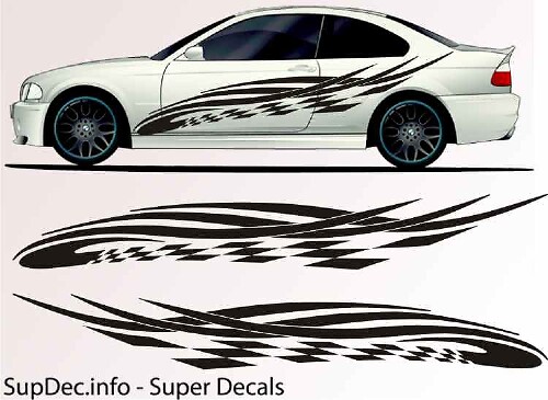Tribal Style Strepen & Racevlag Zij Vinyl Decal Sticker