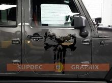 Punisher Skull Versleten Deur Vinyl Decal Set voor Jeep Wrangler_3