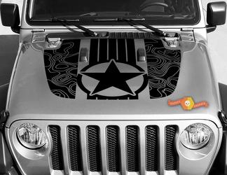 Jeep Gladiator JT Wrangler Militaire Ster strepen Topografische Kaart JL JLU Hood stijl Vinyl decal sticker Grafische kit voor 2018-2021

