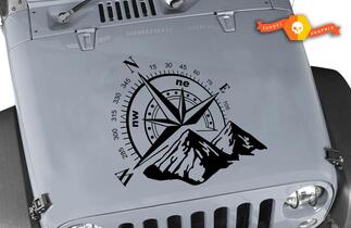 Jeep Wrangler Mountain Compass Die Cut Decal Blackout Hood Vinyl Alle kleuren Sticker JK LJ TJ
