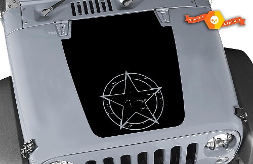 Versleten militaire ster motorkap black-out vinyl sticker voor Jeep Wrangler