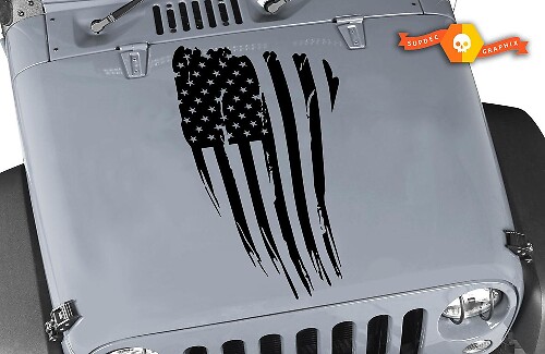 Verwoeste Amerikaanse Vlag Motorkap Vinyl Sticker voor Jeep Wrangler