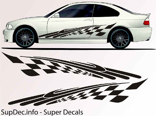 Racenstijl Vlag & Strepen Zij Vinyl Decal Sticker