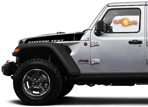 Custom Text Motorkap Sierstrip Vinyl Decal Paar voor Jeep Wrangler en Gladiator