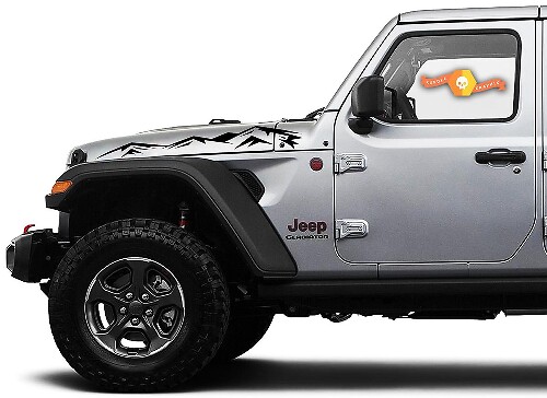 Paar Jeep Wrangler Gladiator JT JL JLU Rubicon Hood Mountains Vinyl Sticker Decal Graphic kit voor 2018-2021 voor beide zijden
