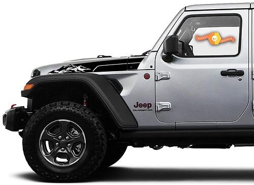 Paar Jeep Wrangler Gladiator JT JL JLU Rubicon Stijlvolle Saucy Hood Mountains Vinyl Sticker Decal Grafische kit voor 2018-2021 voor beide zijden
