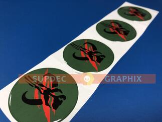 4 Wheel Centre Caps Mandalorian Boba Fett Domed Badge Emblem Resin Decal Sticker
