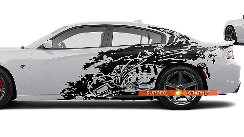 Dodge Challenger Charger Super Bee stijl Splash Grunge strepen Kit Hell Cat Vinyl Sticker sticker afbeelding
