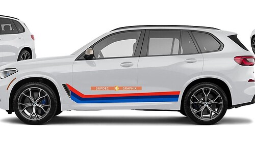 M kleuren vinylstrepen voor BMW X5 M50 G05 monochrome stijl en Duits op uw keuze
