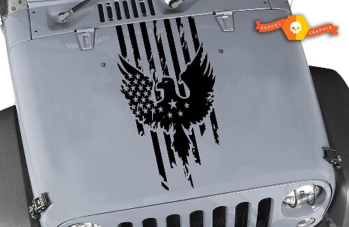 Versleten Amerikaanse vlag adelaar motorkap vinylsticker voor Jeep Wrangler