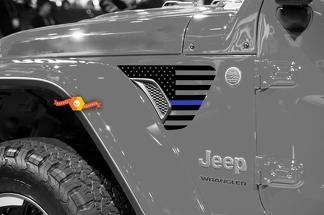 Paar Jeep Wrangler 2018 JLU Jeep Fender USA vlag blauwe lijn vinyl sticker afbeelding voor 2018-2021

