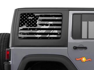 Jeep Wrangler Jk & JL Distressed Tattered American Flag Window Hardtop Set Vinyl Sticker 2007-2019
